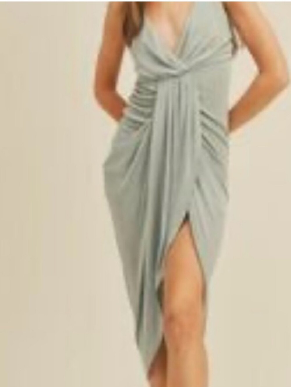 Olive Green Draped Dress with Crisscross Straps